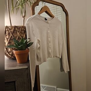 Divided White Button-Up Cardigan